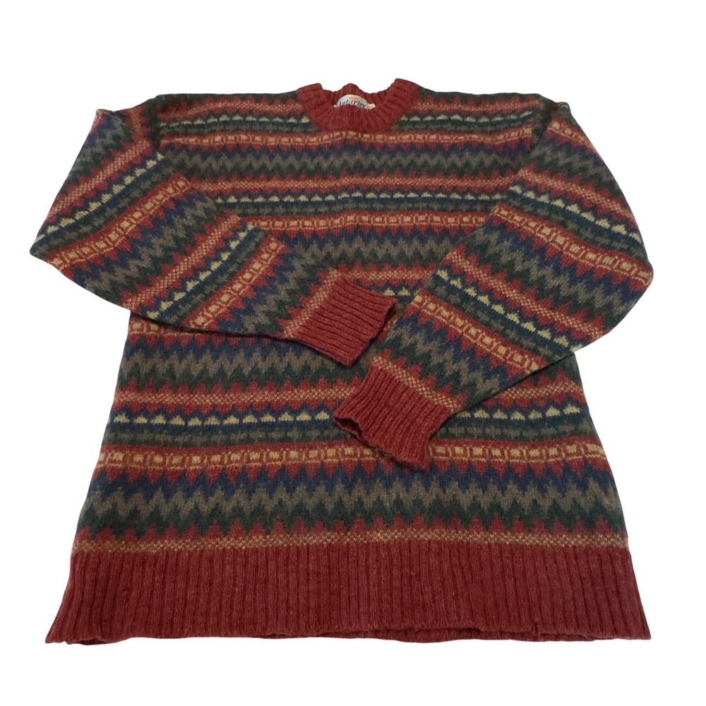 Vintage Antartex Shetland Wool Fair Isle Sweater Mens XL Great‎ Britain Burgundy